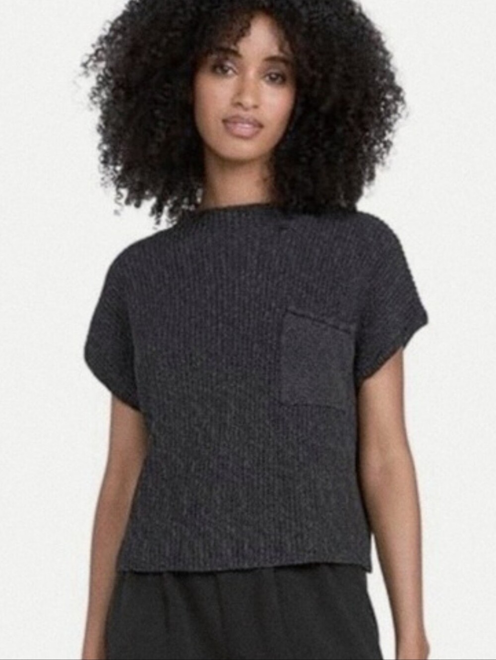 Free People Beach Cotton Sweater Charcoal Ribbed Cap Sleeve Knit